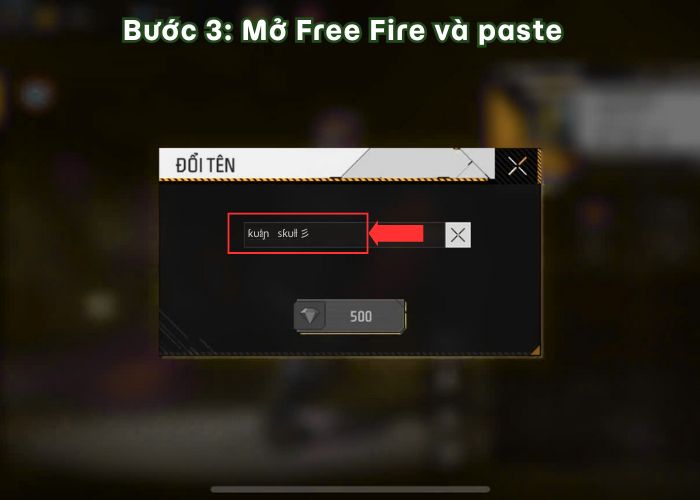 Mở Free Fire và paste